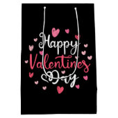 ハッピーバレンタインデースエレガントクリプトピンクハート ミディアムペーパーバッグ (裏面)