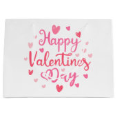 ハッピーバレンタインデースエレガントクリプトピンクハート ラージペーパーバッグ (正面)