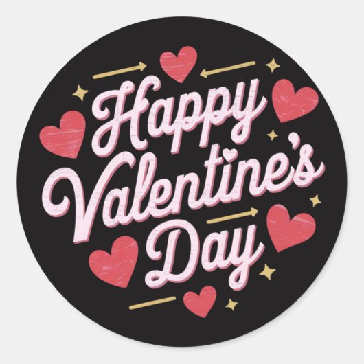 ハッピーバレンタインデースエレガントクリプト赤いハート ラウンドシール (正面)