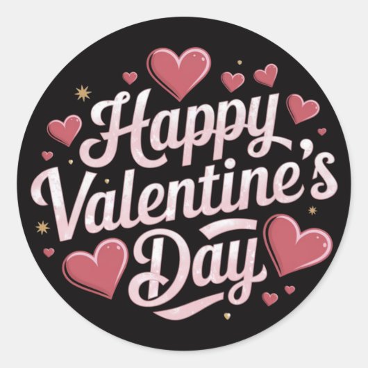ハッピーバレンタインデースエレガントクリプト赤いハート ラウンドシール (正面)