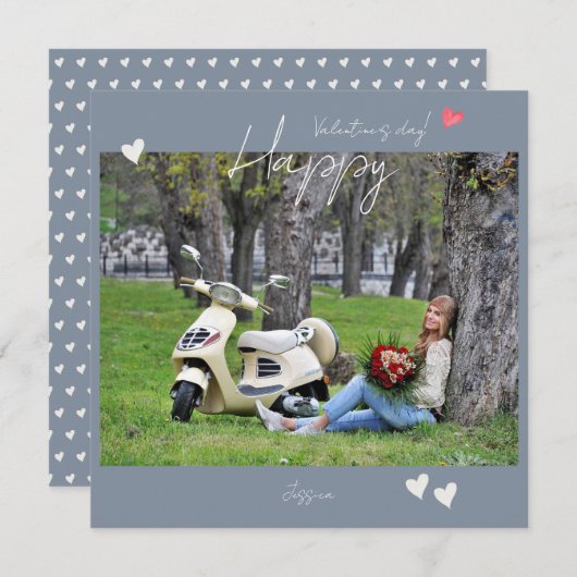 ハッピーバレンタインデースモダンクリプト写真 サンキューカード (正面/裏面)