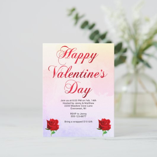ハッピーバレンタインデーソフトパステルレッドローゼスパーティー シーズンポストカード (スタンド正面)