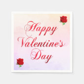 ハッピーバレンタインデーソフトパステルレッドローゼスパーティー スタンダードカクテルナプキン (正面)