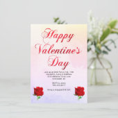 ハッピーバレンタインデーソフトパステルレッドローゼスパーティー 招待状 (スタンド正面)