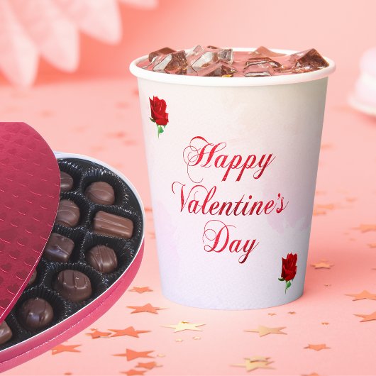 ハッピーバレンタインデーソフトパステルレッドローゼスパーティー 紙コップ