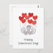 ハッピーバレンタインデータコ赤いハートバルーン ポストカード (正面/裏面)