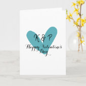 ハッピーバレンタインデーターコイズハート名前文字 カード (黄色い花)