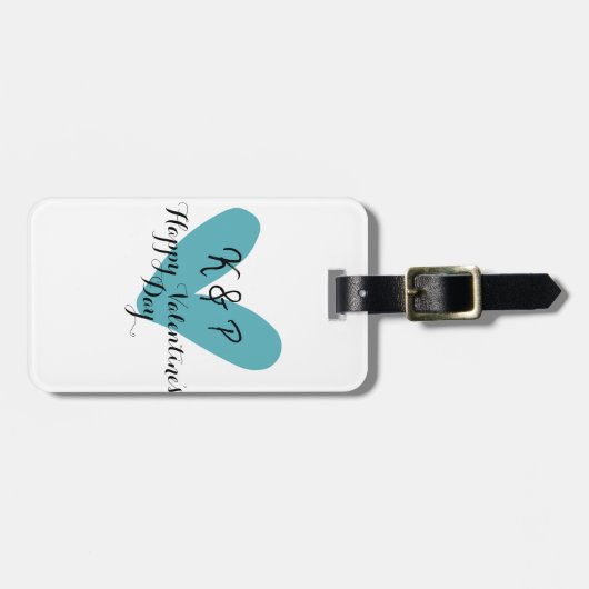 ハッピーバレンタインデーターコイズハート名前文字 ラゲッジタグ (正面横)