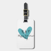 ハッピーバレンタインデーターコイズハート名前文字 ラゲッジタグ (正面縦)
