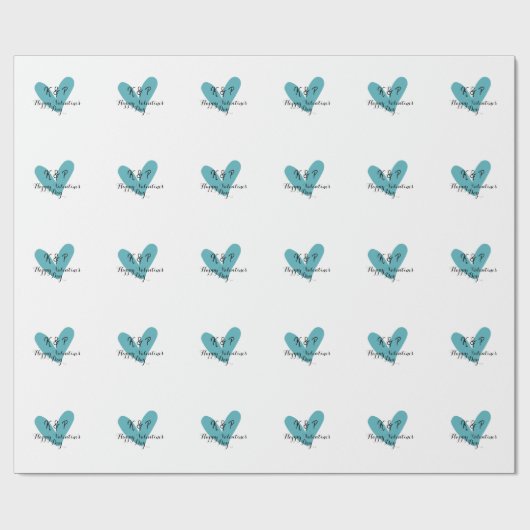 ハッピーバレンタインデーターコイズハート名前文字 ラッピングペーパー (フラット)
