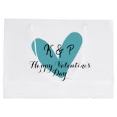 ハッピーバレンタインデーターコイズハート名前文字 ラージペーパーバッグ (裏面)