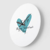 ハッピーバレンタインデーターコイズハート名前文字 ラージ壁時計 (傾斜)