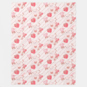 ハッピーバレンタインデーテディベア模様オンピンク フリースブランケット (正面)