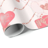 ハッピーバレンタインデーテディベア模様オンピンク ラッピングペーパー (ロールコーナー)