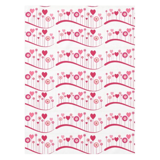 ハッピーバレンタインデーテーブルクロスピンク赤いハート テーブルクロス (正面)