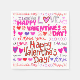 ハッピーバレンタインデードードルズパターン スタンダードカクテルナプキン