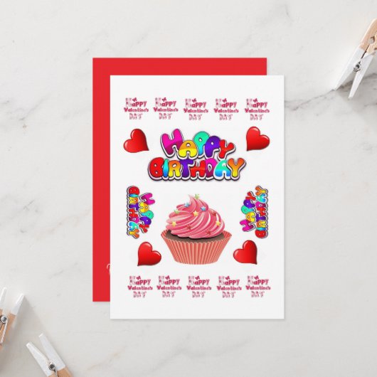 ハッピーバレンタインデーハッピーバースデー招待状 招待状 (正面/裏面インサイチュ)