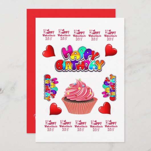 ハッピーバレンタインデーハッピーバースデー招待状 招待状 (正面/裏面)
