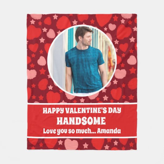 ハッピーバレンタインデーハンサムパーソナライズされた写真 フリースブランケット (正面)