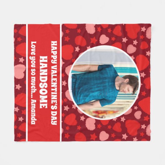 ハッピーバレンタインデーハンサムパーソナライズされた写真 フリースブランケット (正面(横))