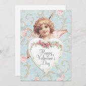 ハッピーバレンタインデーハートキューピッドバラティール(緑がかった色)スウィート シーズンカード (正面/裏面)