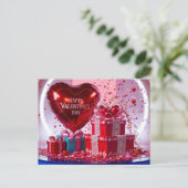 ハッピーバレンタインデーハートバルーン、ギフトボックス シーズンポストカード (スタンド正面)