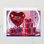 ハッピーバレンタインデーハートバルーン、ギフトボックス シーズンポストカード (正面/裏面)