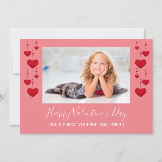 ハッピーバレンタインデーハートピンクフラットフォトカード シーズンカード (正面)