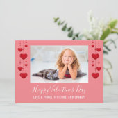 ハッピーバレンタインデーハートピンクフラットフォトカード シーズンカード (スタンド正面)