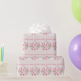 ハッピーバレンタインデーハートピンクローズ ラッピングペーパー