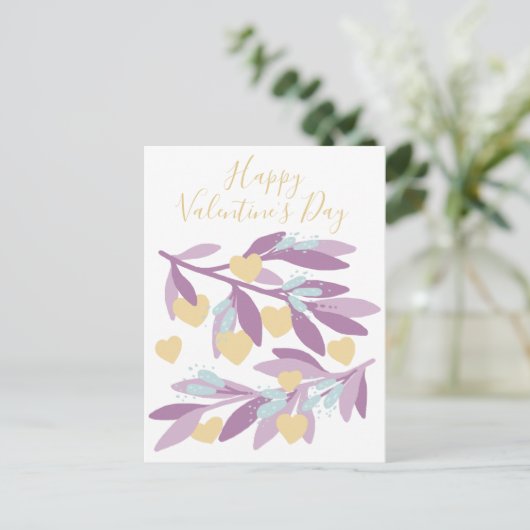 ハッピーバレンタインデーハートブランチ花ラブ シーズンポストカード (スタンド正面)