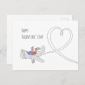 ハッピーバレンタインデーハートラブカップル飛行機 シーズンポストカード (正面/裏面)