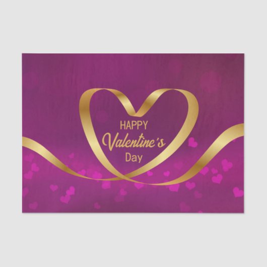 ハッピーバレンタインデーハートリボン金ゴールド紫 薄葉紙 (正面)