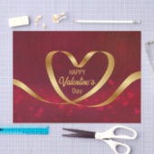ハッピーバレンタインデーハートリボン金ゴールド赤 薄葉紙 (クラフト)