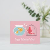 ハッピーバレンタインデーハートレッドオウム金魚 ポストカード (スタンド正面)