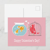 ハッピーバレンタインデーハートレッドオウム金魚 ポストカード (正面/裏面)