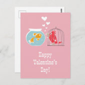 ハッピーバレンタインデーハートレッドオウム金魚 ポストカード (正面/裏面)