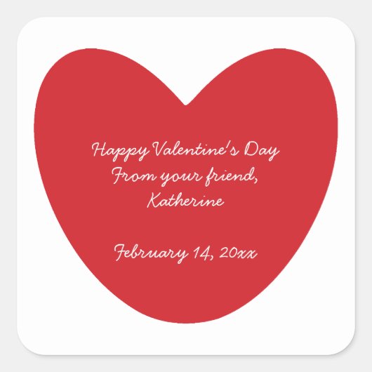ハッピーバレンタインデーハート教室カスタム スクエアシール (正面)