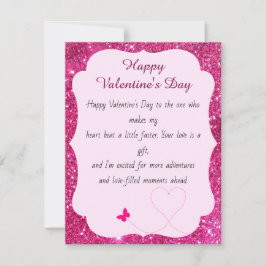 ハッピーバレンタインデーバラピンク赤面グリッター ノートカード