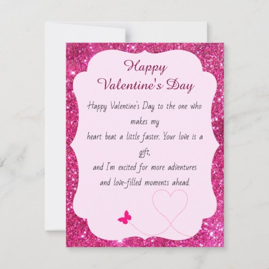 ハッピーバレンタインデーバラピンク赤面グリッター ノートカード (正面)