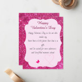 ハッピーバレンタインデーバラピンク赤面グリッター ノートカード (正面/裏面インサイチュ)