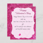 ハッピーバレンタインデーバラピンク赤面グリッター ノートカード (正面/裏面)