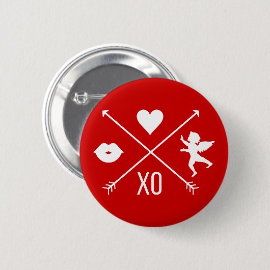 ハッピーバレンタインデーバレンタイン記号ボタン 缶バッジ (正面&裏面)