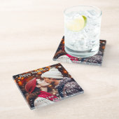 ハッピーバレンタインデーパーソナライズされたの写真と名前 ガラスコースター (アングル)