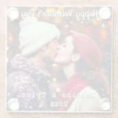 ハッピーバレンタインデーパーソナライズされたの写真と名前 ガラスコースター (裏面)