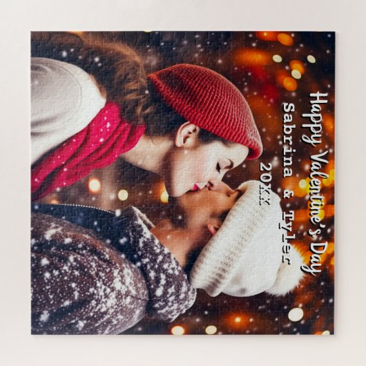 ハッピーバレンタインデーパーソナライズされたの写真と名前 ジグソーパズル (横)
