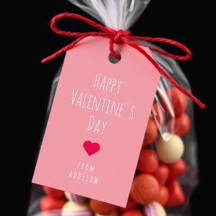 ハッピーバレンタインデーピンクと赤いハートパターン ギフトタグ