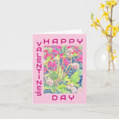 ハッピーバレンタインデーピンクアネモンフローラ カード (黄色い花)