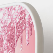 ハッピーバレンタインデーピンクグリッタードリップカスタム ピックルボールラケット (左詳細)