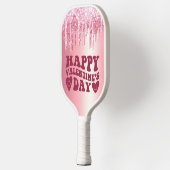 ハッピーバレンタインデーピンクグリッタードリップカスタム ピックルボールラケット (左)